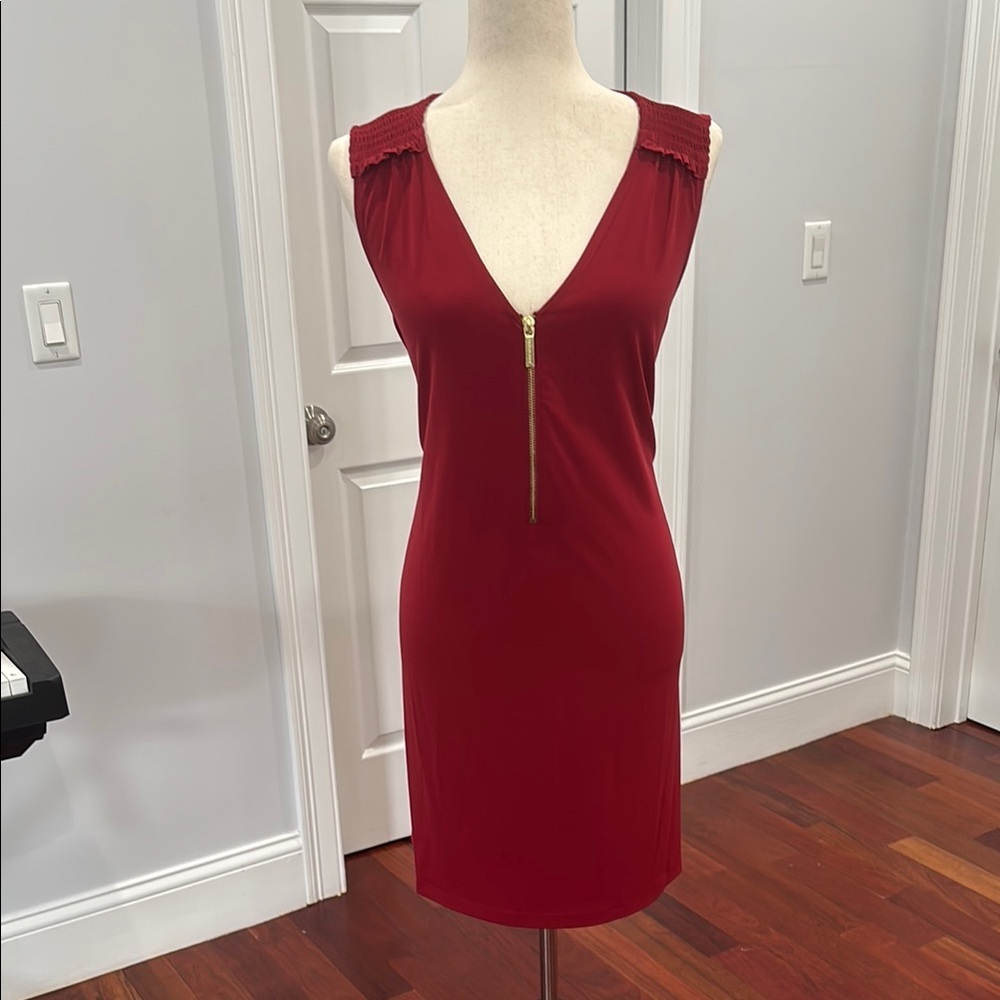 MICHAEL Michael Kors Red Sheath Mini Dress V-neck